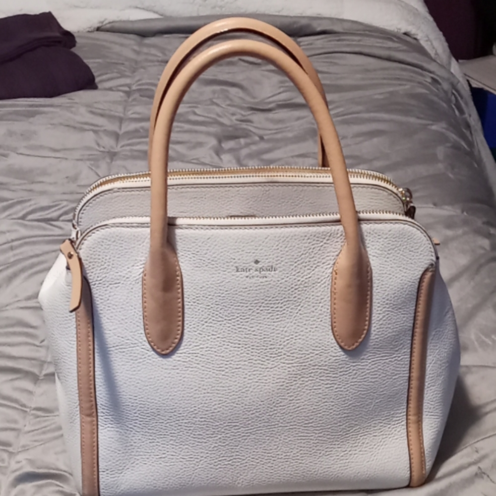 White and tan Kate Spade Bag